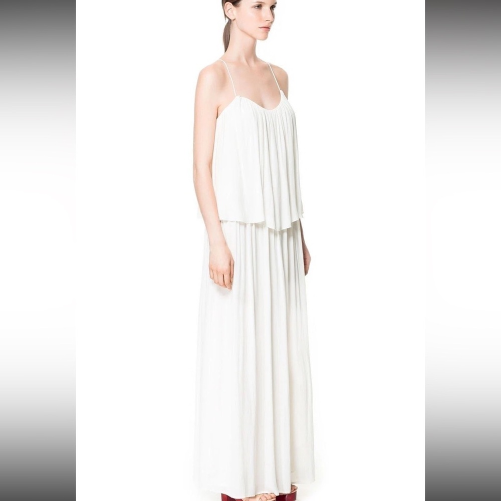 Zara cream white ivory strappy flowy cross draped long maxi dress